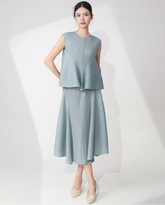 HEYFANCYSTYLE Pleated Sleeveless Top with A-Line Skirt Set - Occasion Wear